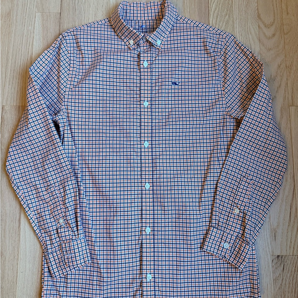 Vineyard Vines Orange and Blue Plaid Button-Down Shirt